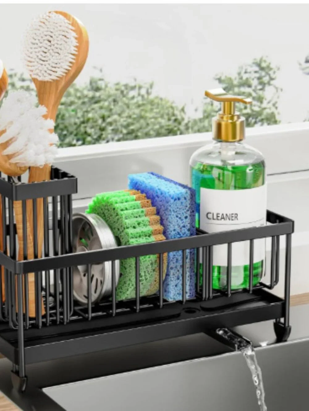 Black Stainless Steel Kitchen Sink Caddy Organizer Sponge Holder (9.25